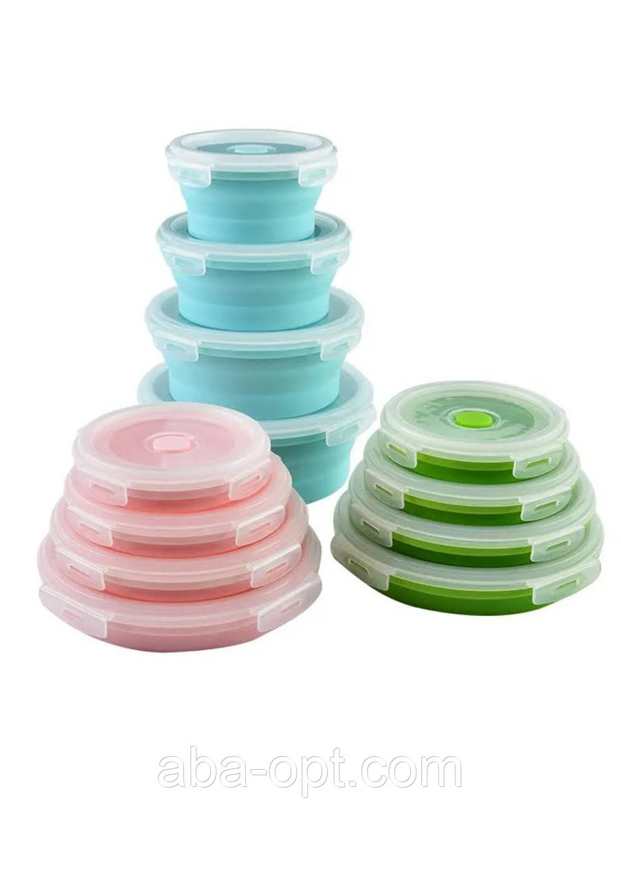 Набір круглих силіконових складних контейнерів Універсал (4 шт), фото 1