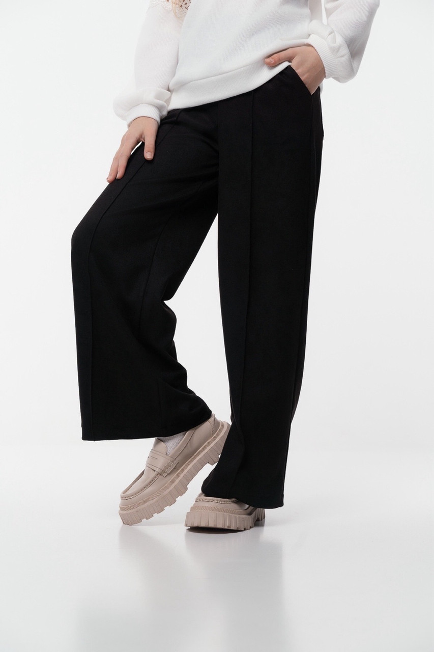 Дитячі теплі брюки палаццо чорні на дівчинку, штани палацо для дівчинки., фото 1