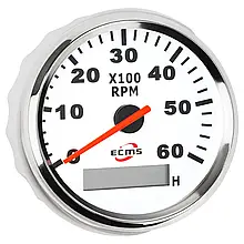 Тахометр зі счетчиком мотогодин ECMS білий CMH3-WS-3K 901-00007 для човна і катера аналоговий 0-6000 об/хв діаметр 85 мм