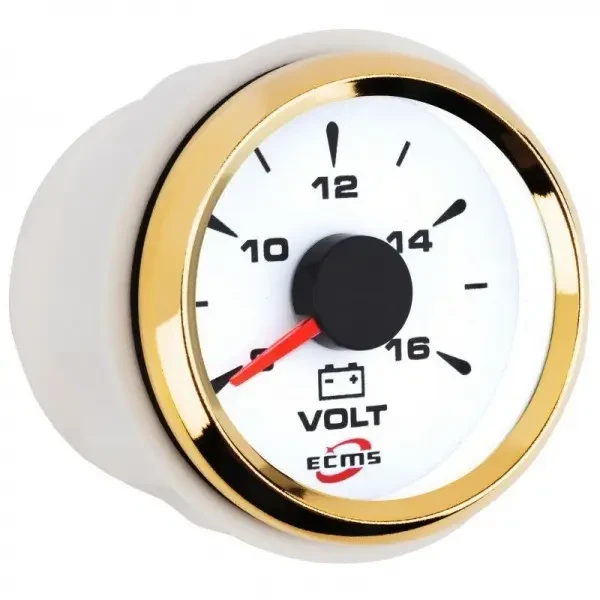 Вольтметр ECMS білий HMV2-WG-8-16 802-00042 судновий для човна і катера 12V аналоговий 53 мм з підсвіткою