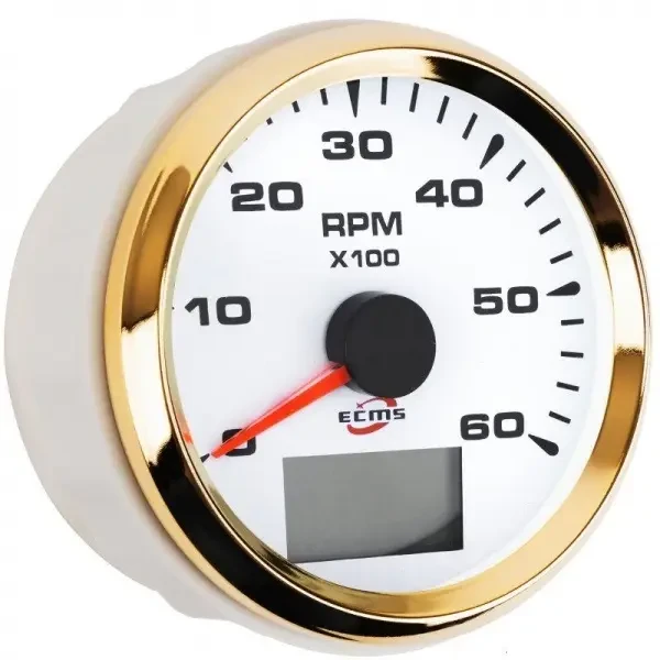 Тахометр зі лічильником мотогодин ECMS білий HMH3-WG-6KL 902-00012 для човна та катера аналоговий 0-6000 об/хв діаметр 90 мм