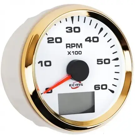 Тахометр зі лічильником мотогодин ECMS білий HMH3-WG-6KL 902-00012 для човна та катера аналоговий 0-6000 об/хв діаметр 90 мм, фото 1
