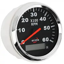 Тахометр зі счетчиком мотогодин ECMS чорний CMH3-BS-3K 901-00008 аналоговий 0-6000 об/хв діаметр 85 мм червона підсвітка