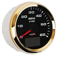 Тахометр зі счетчиком мотогодин ECMS чорний HMH3-BG-6KL 902-00013 для човна і катера аналоговий 0-6000 об/хв діаметр 90 мм