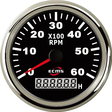 Тахометр з лічильником мотогодин ECMS чорний PMH3-BS-6K 900-00014 для човна і катера, фото 1