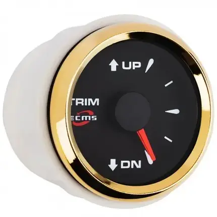 Указатель трима ECMS чорний H mm2-BG-R для човна та катера бризкозахищений з золотою рамкою 12/24В 52 мм діапазон UP-DN, фото 1