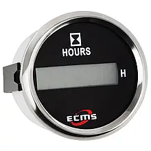 Цифровий лічильник мотогодин ECMS PLH2-BS-HS не імпульсний чорний 800-00189 для човна і катера 12V діаметр 55 мм