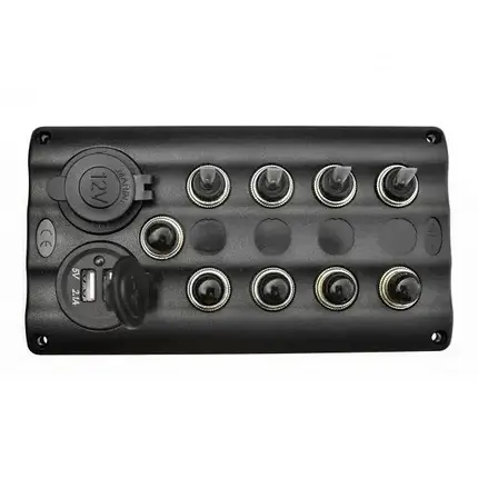Панель RYE на 4 перемикачі автомат 82х107 мм + прикурювач і USB порт HF60-046PN для човна і катера, фото 1