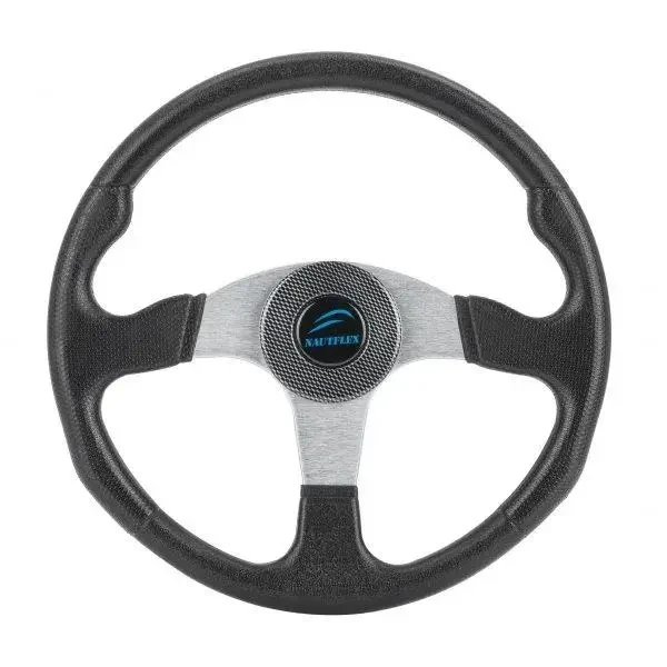 Рулеве колесо Nautflex 161-A 340 мм суднове для човна і катера 3 спиці анодований алюміній чорний вініл