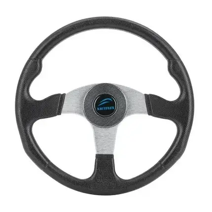 Рулеве колесо Nautflex 161-A 340 мм суднове для човна і катера 3 спиці анодований алюміній чорний вініл, фото 1