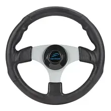 Рулеве колесо Nautflex 161-E 340 мм чорне поліуретанове для човна і катера 3 спиці анодований алюміній 12 місяців гарантії