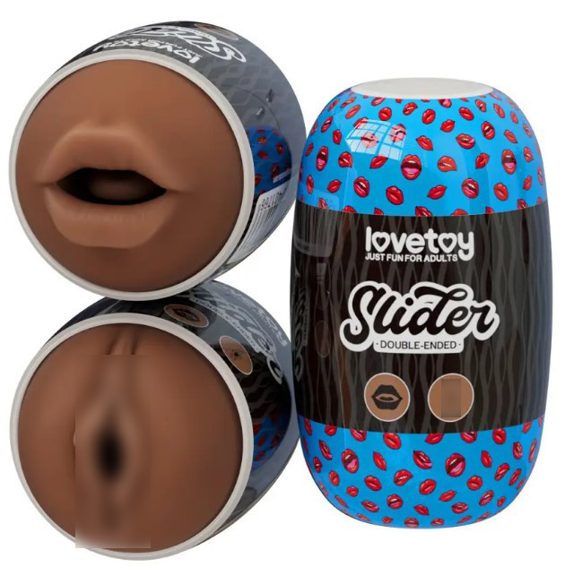 Slider Double-Ended Masturbator Mouth and Vagina(Brown), фото 1