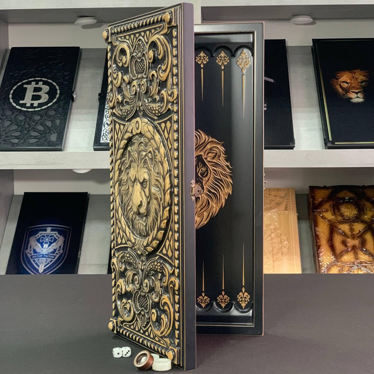 Нарди дерев'яні подарункові Лев 50×23 см довгі нарди та короткі нарди, фото 1