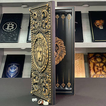 Нарди дерев'яні подарункові Лев 50×23 см довгі нарди та короткі нарди