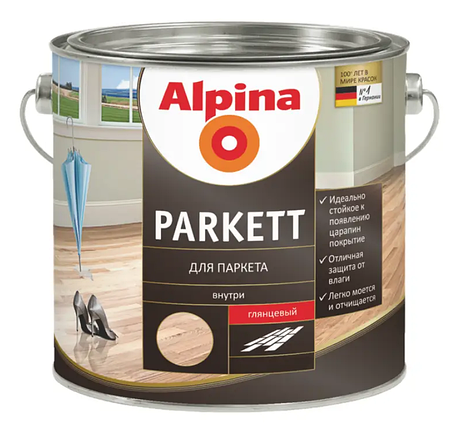Лак інтер'єрний алкідний глянцевий Alpina "Parkett" Прозорий 0,75л, фото 1
