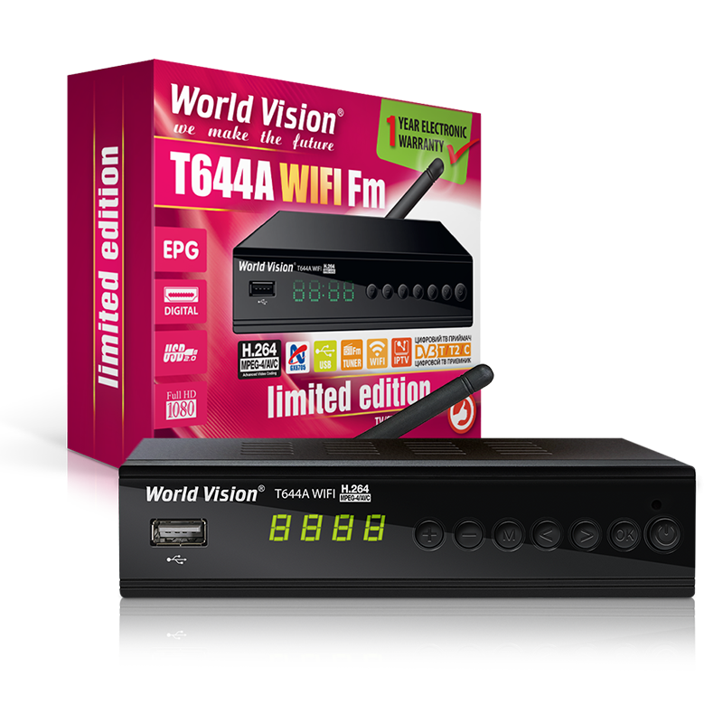 Цифровий ефірний Т2 ресивер (тюнер) World Vision T644A Wi-Fi FM