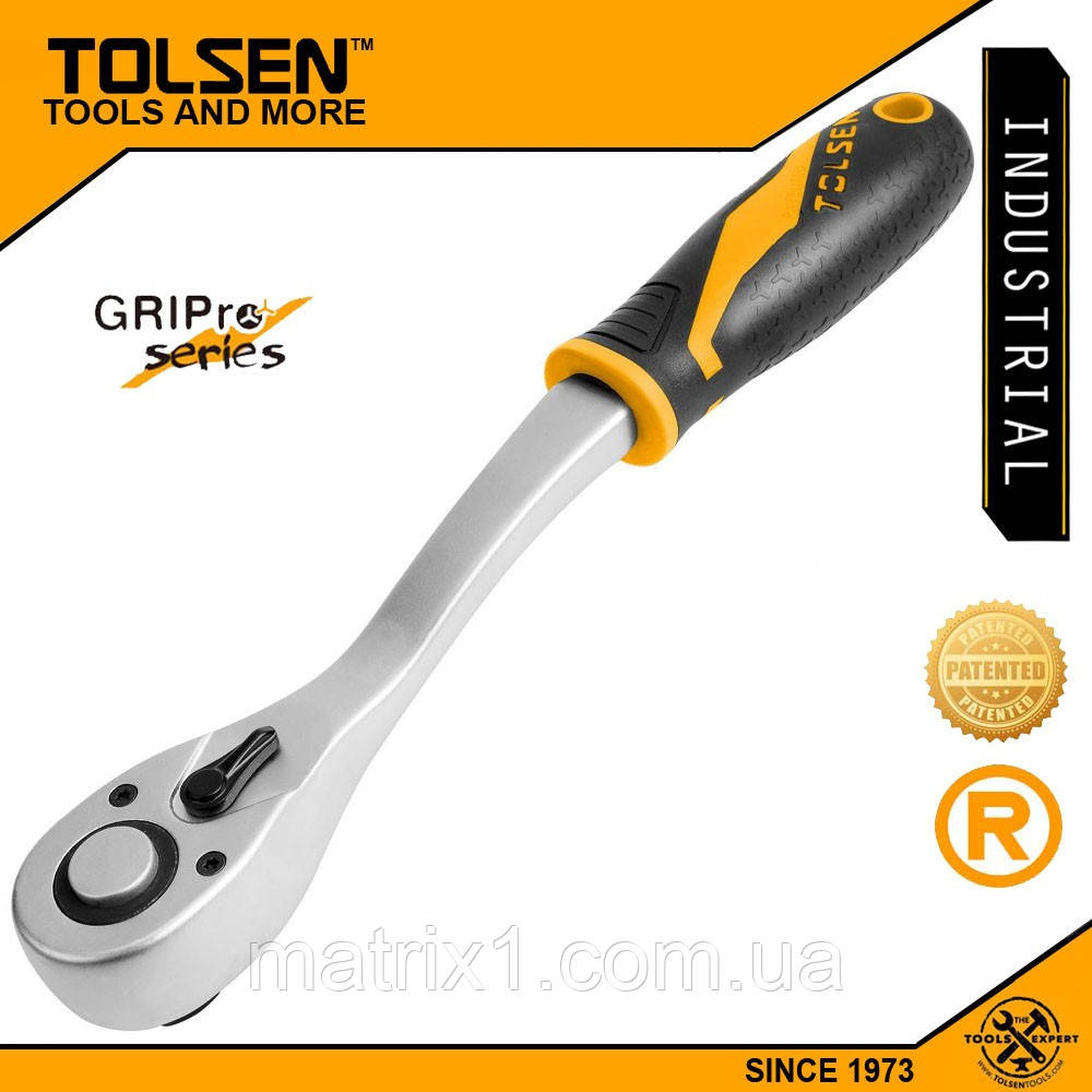 Тріскачка реверсивна з вигнутою головкою "ПРОФІ" 1/2", CrV, TOLSEN 16120