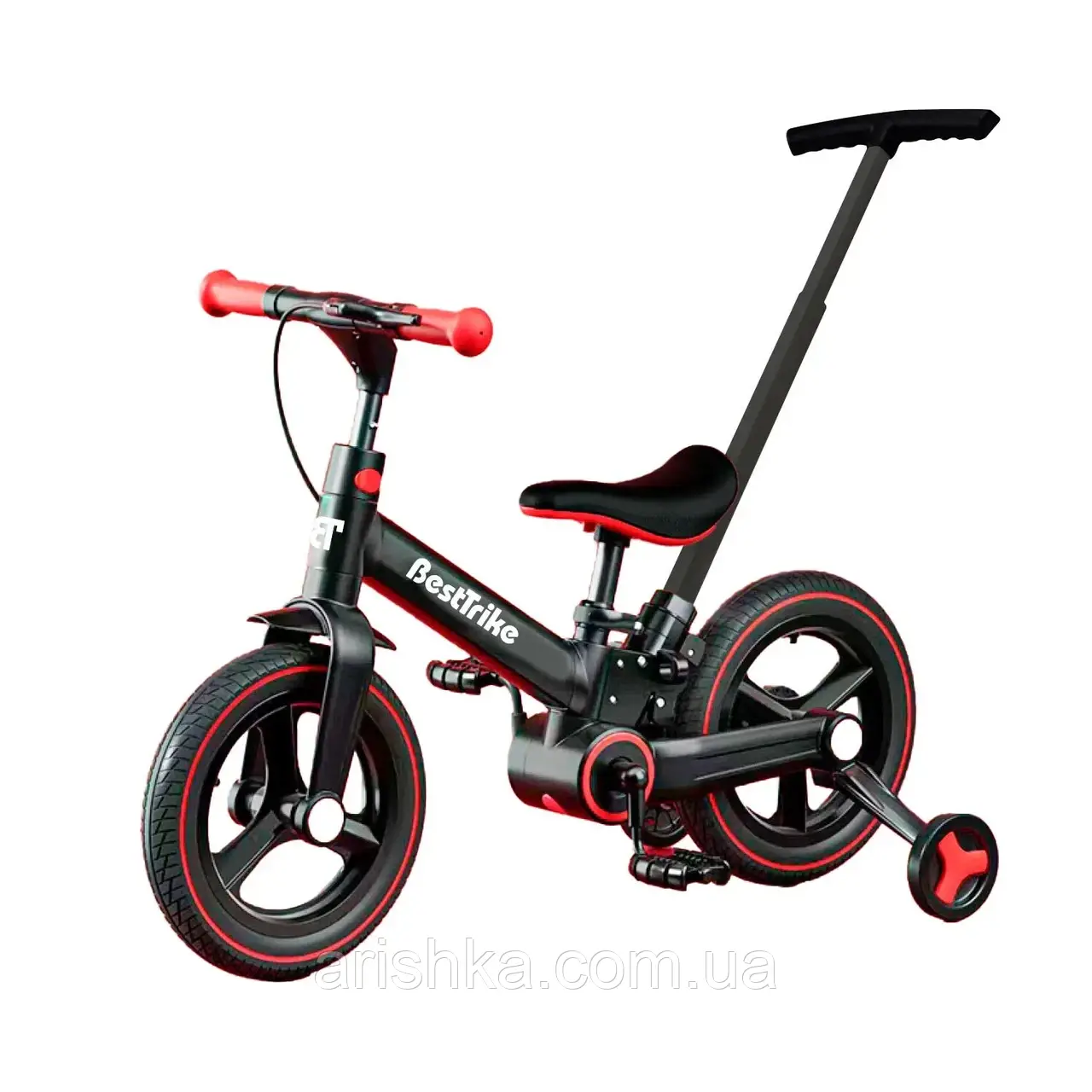 Велосипед-трансформер,велобіг Best Trike  з батьківською ручкою, знімні педалі, ручне гальмо, колеса 12 дюймів