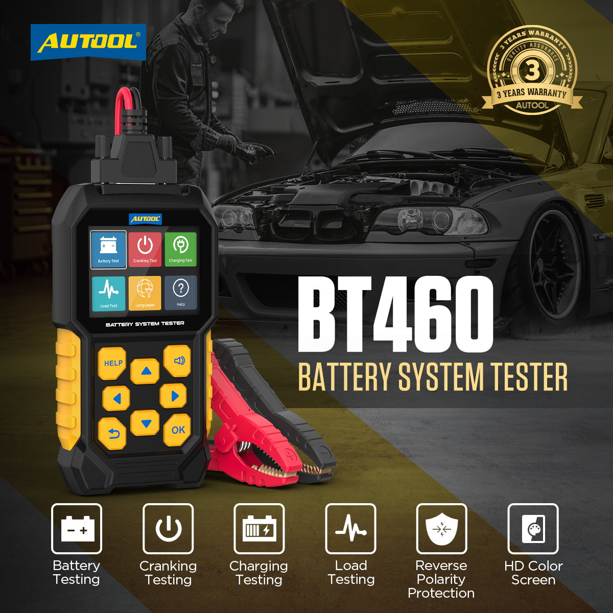 Autool BT460 New — тестер АКБ для легкових і вантажних авто (12V, 24V)
