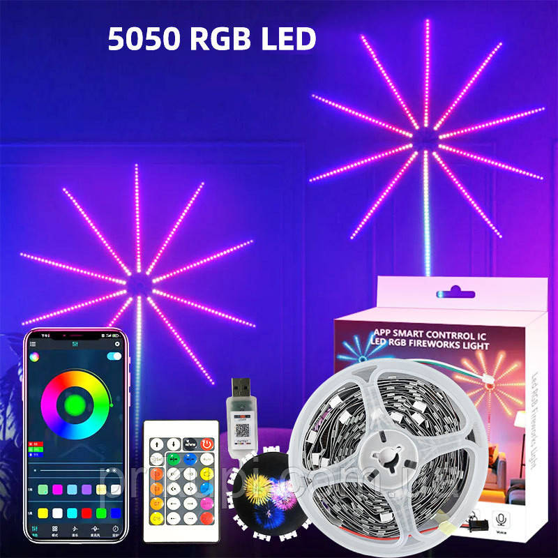 Світлодіодна RGB-стрічка Феєрверк з пультом і Bluetooth від USB, 5V 5050 LED