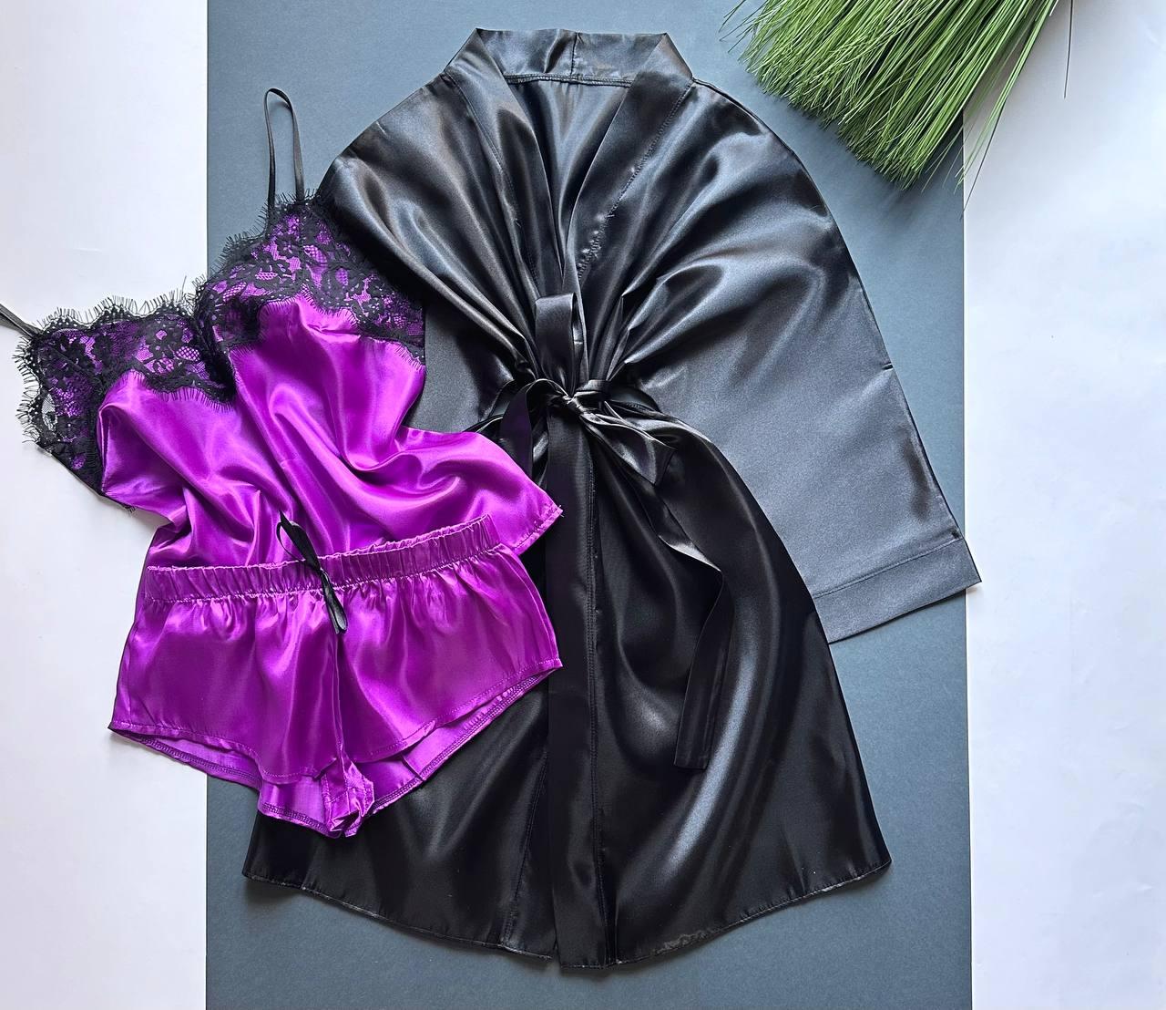 Набір піжама та халат з атласу.