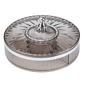 Пластикова цукерниця з 4 відділеннями діаметр 26 см smoke gray