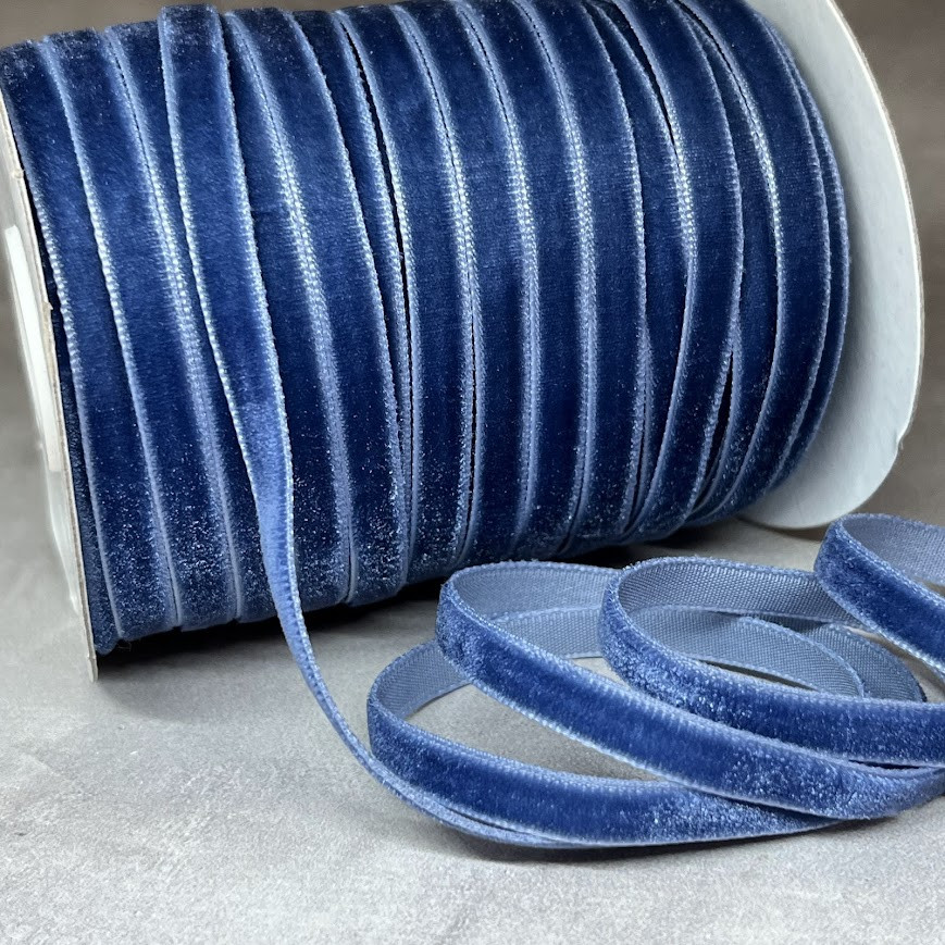 Стрічка велюр 0,6 см, темно-блакитний, метр, Темно-голубой, фото 1