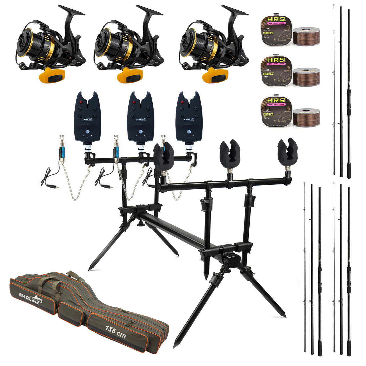 Карповий набір Вудилища Flagman Magnum Black Carp 3,3м 3lb + котушки + Род Под на 3 Вудилища + Свінгери + Сигналізатори