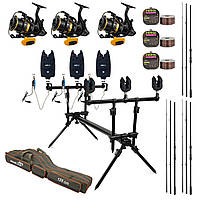 Карповий набір Вудилища Flagman Magnum Black Carp 3,3м 3lb + котушки + Род Под на 3 Вудилища + Свінгери + Сигналізатори