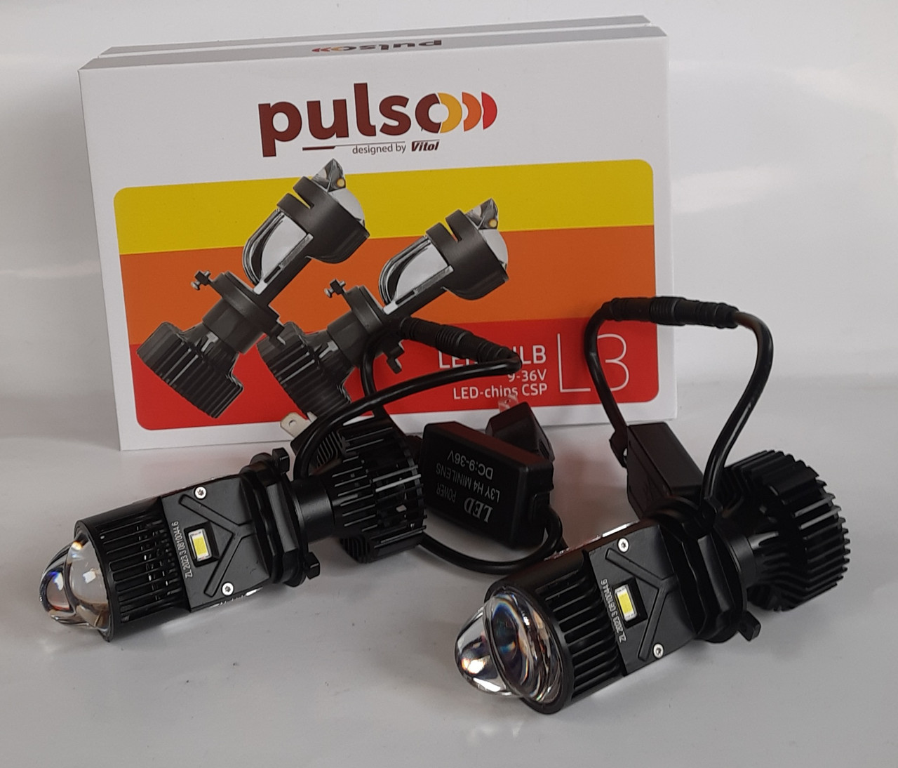Лампи - лінзи PULSO L3 H4 H/L LED-chips CSP/12v 24v 35w/8000Lm/5000K (L3-H4-Mini Lens)