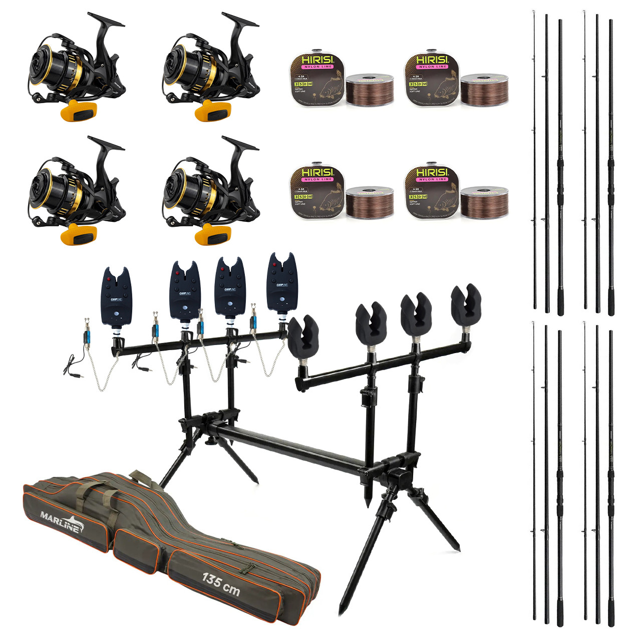 Карповий набір Вудилища Flagman Magnum Black Carp 3,3м 3lb + котушки + Род Под на 4 Вудилища + Свінгери + Сигналізатори