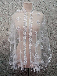 Весільна мереживна шаль (шарф, хустка, косинка) в білому кольорі, вінчальна шаль, шарф у церкву (храм)