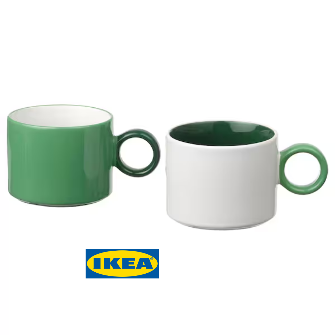 Набір кружок IKEA PIGGÅL 2 предмети Біло-зелені 505.618.28