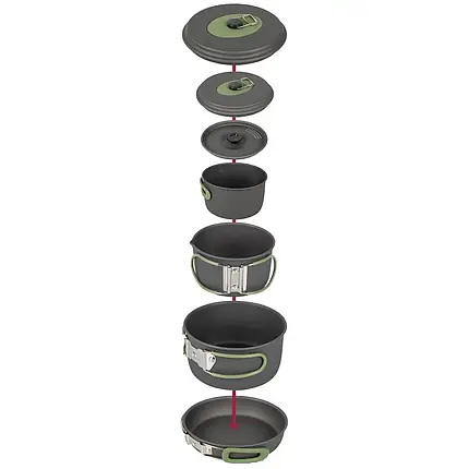 Набір туристичного посуду Bo-Camp Explorer 4 Pieces 19 Hard Anodized (Grey/Green), фото 1