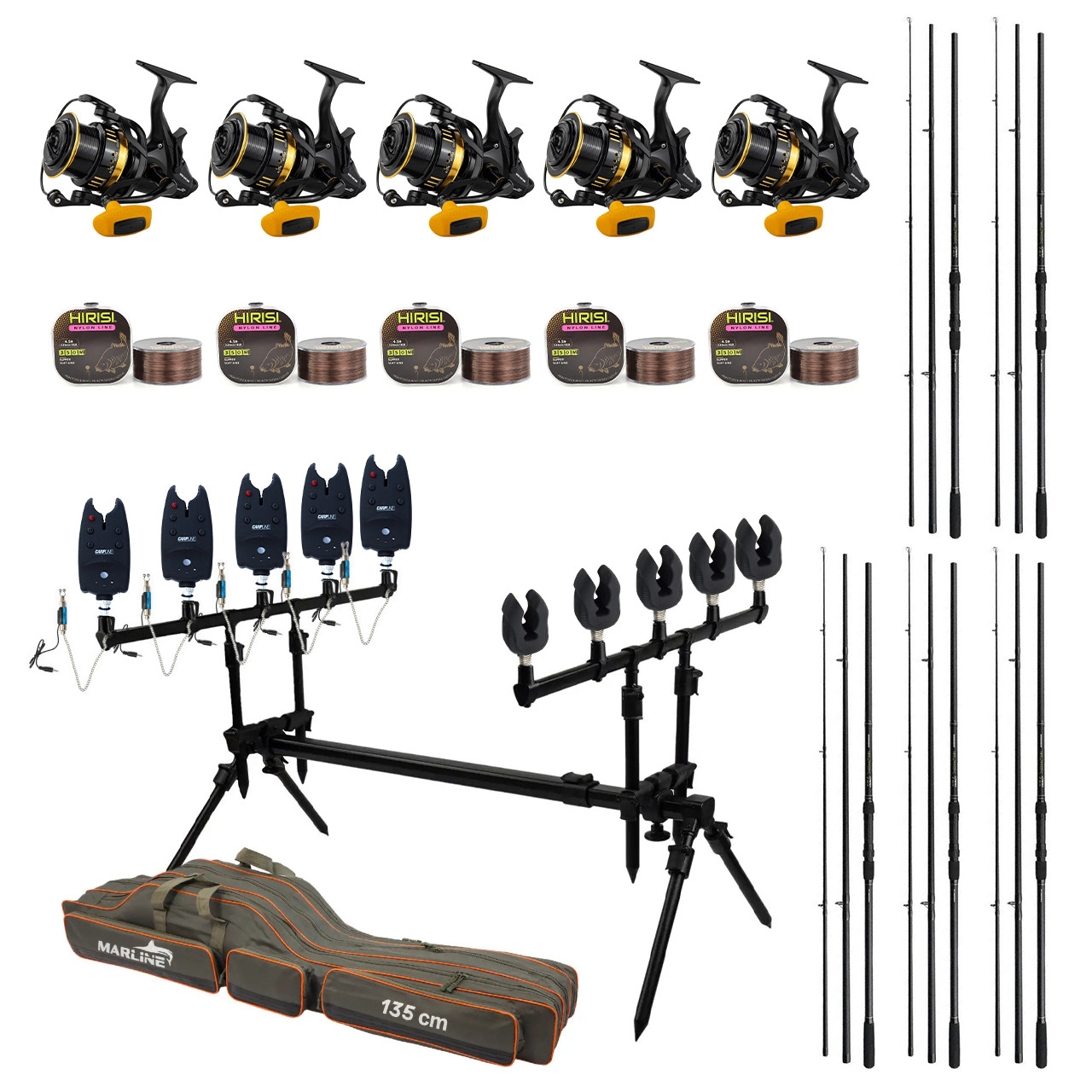 Карповий набір Вудилища Flagman Magnum Black Carp 3,3м 3lb + котушки + Род Под на 5 Вудилищ + Свінгери + Сигналізатори