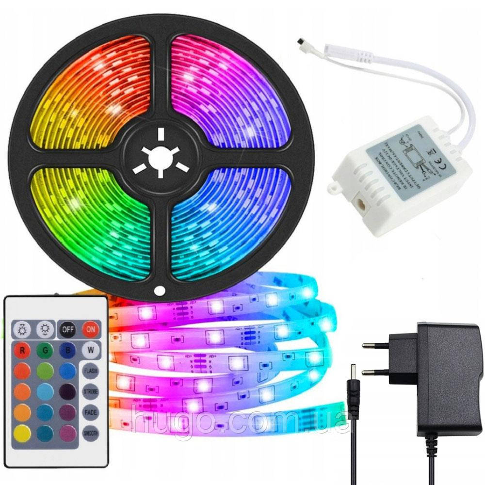Светодиодная лента на 5м, с пультом и блоком 3528, от сети ...