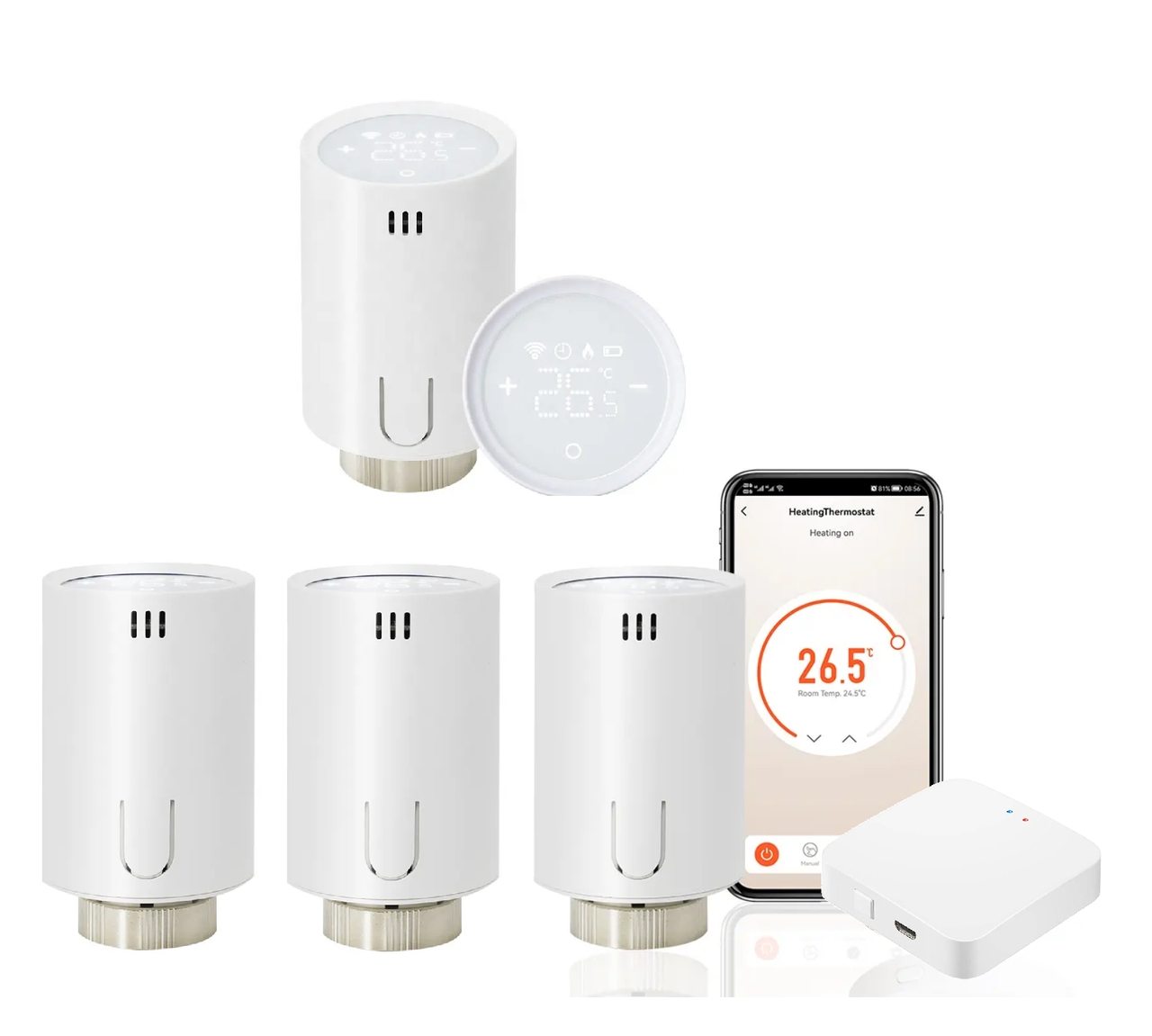 Комплект 4HEAT | WiFi термоголовка TR-01 (4шт.) + WG128A | Бездротове керування радіатором