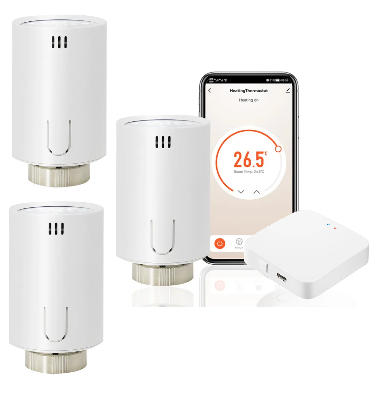 Комплект 4HEAT | WiFi термоголовка TR-01 (3шт.) + шлюз WG128A | Бездротове керування радіатором
