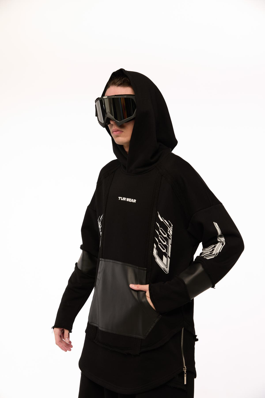 Толстовка чоловіча вільного крою осіння весняна кофта худі оверсайз tur wear чорна