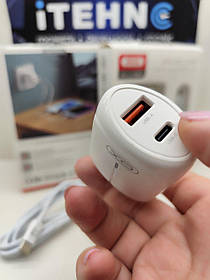 Мережевий ЗП XO L114 Type-C dual port 1Type-C+1USB PD20W/QC18W зі світлодіодом Швидка зарядка (Білий)