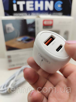 Мережевий ЗП XO L114 Type-C dual port 1Type-C+1USB PD20W/QC18W зі світлодіодом Швидка зарядка (Білий), фото 1