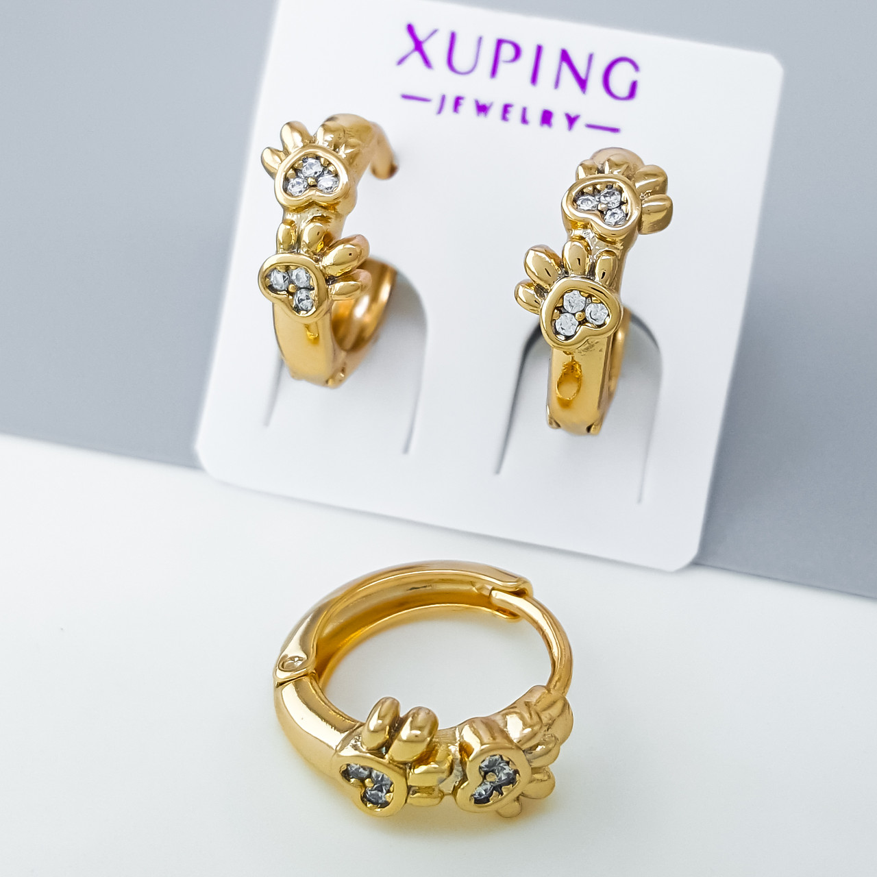 Сережки "Котячі Лапки" з камінням, медзолото Xuping позолота 18К