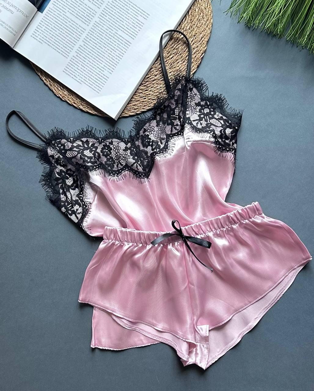 Піжама жіноча майка з мереживом + шорти 020-1.