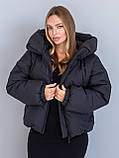 Коротка зимова куртка Селін чорного кольору в стилі оверсайз, фото 2