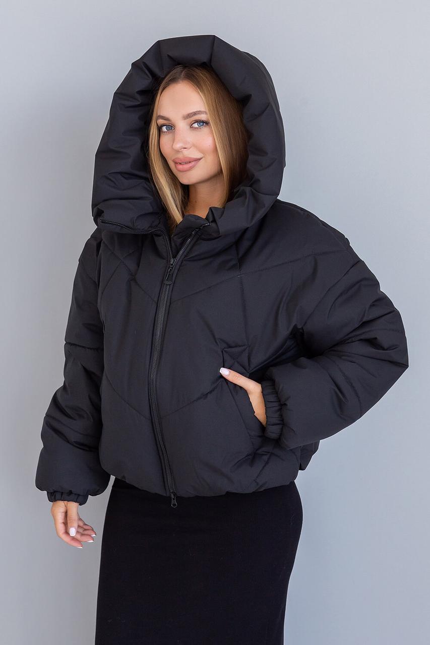 Коротка зимова куртка Селін чорного кольору в стилі оверсайз, фото 1