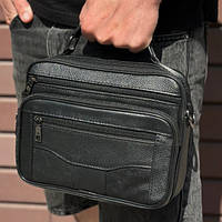Чоловіча барсетка з ручкою 23х19х7, шкіряна сумка з ременем через плече BEXHILL BX-14440B чорна