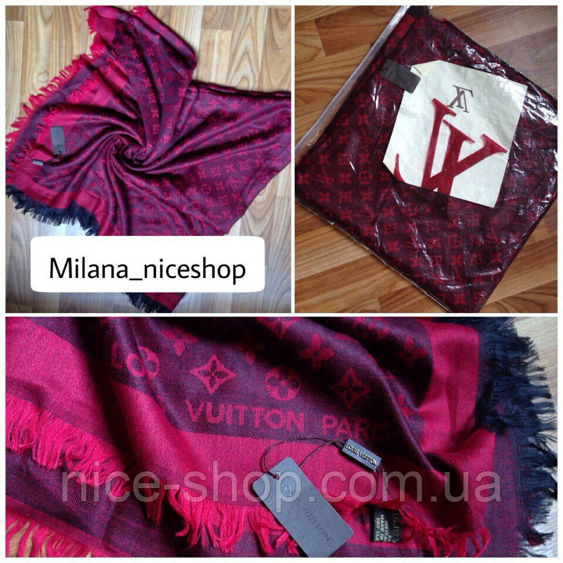 Хустка Louis Vuitton бордово-малинова комбі, фото 3