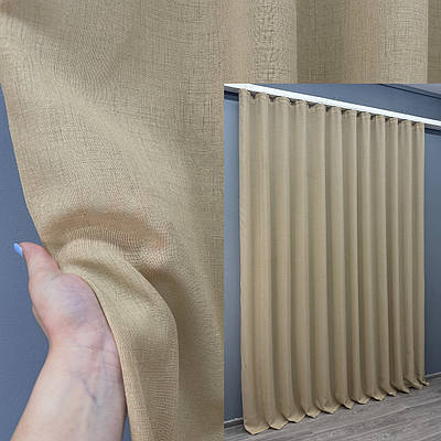 Готова тюль (3х2,7м.) льон, однотонний. Колір какао. Код 1460т 42-0324