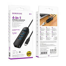 Usb хаб мережевий Borofone DH6 Erudite Type-C розгалужувач на 3 порти перехідник для пк USB 3.0, фото 4