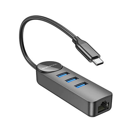 Usb хаб мережевий Borofone DH6 Erudite Type-C розгалужувач на 3 порти перехідник для пк USB 3.0, фото 1